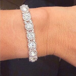 Source Unknown Silver Bracelet with Clear Stones